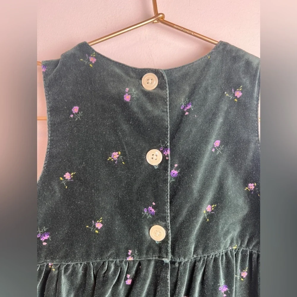 Vintage Baby Gap 24-30 months Velour Romper / Overall floral green.